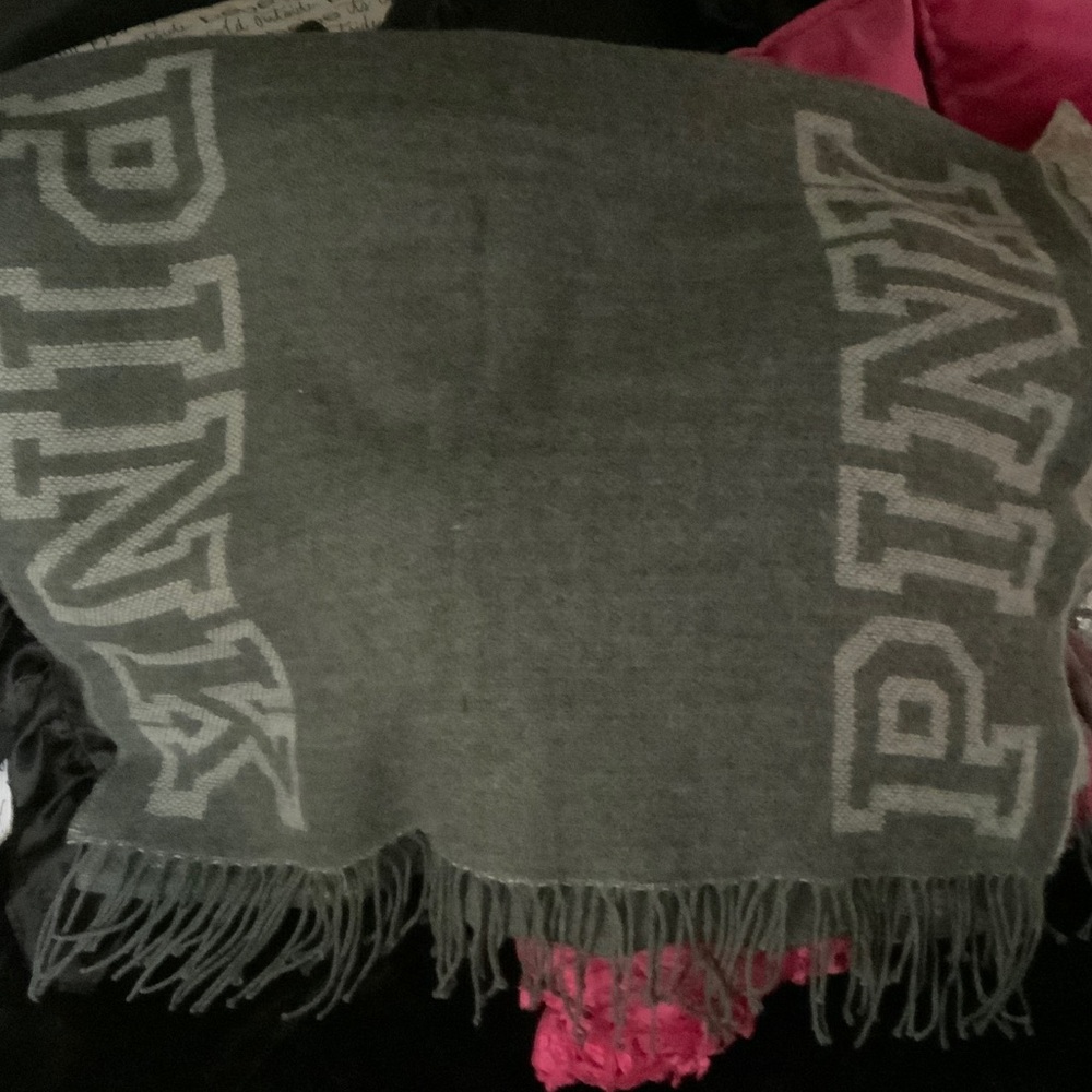 PINK Victoria's Secret Gray Logo Fringe Scarf
